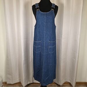 Vintage 90s Denim Jumper Maxi Dress Petite 4P
